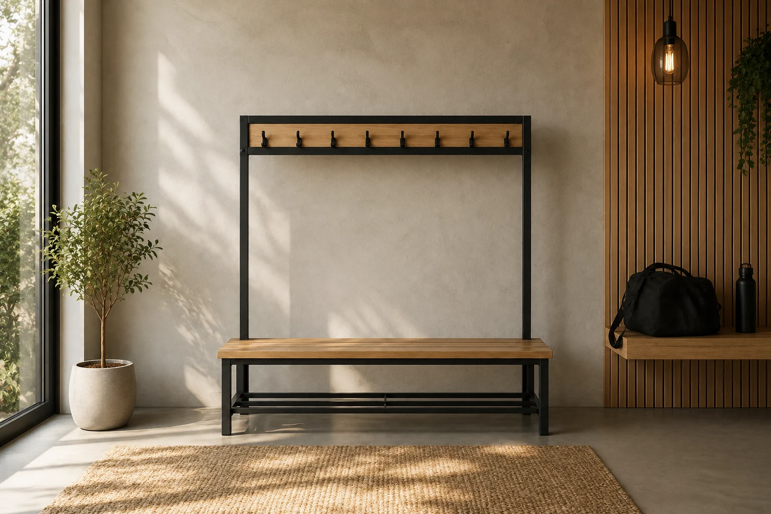 Produktová řada BENCH – samostatná šatní lavice s věšáky